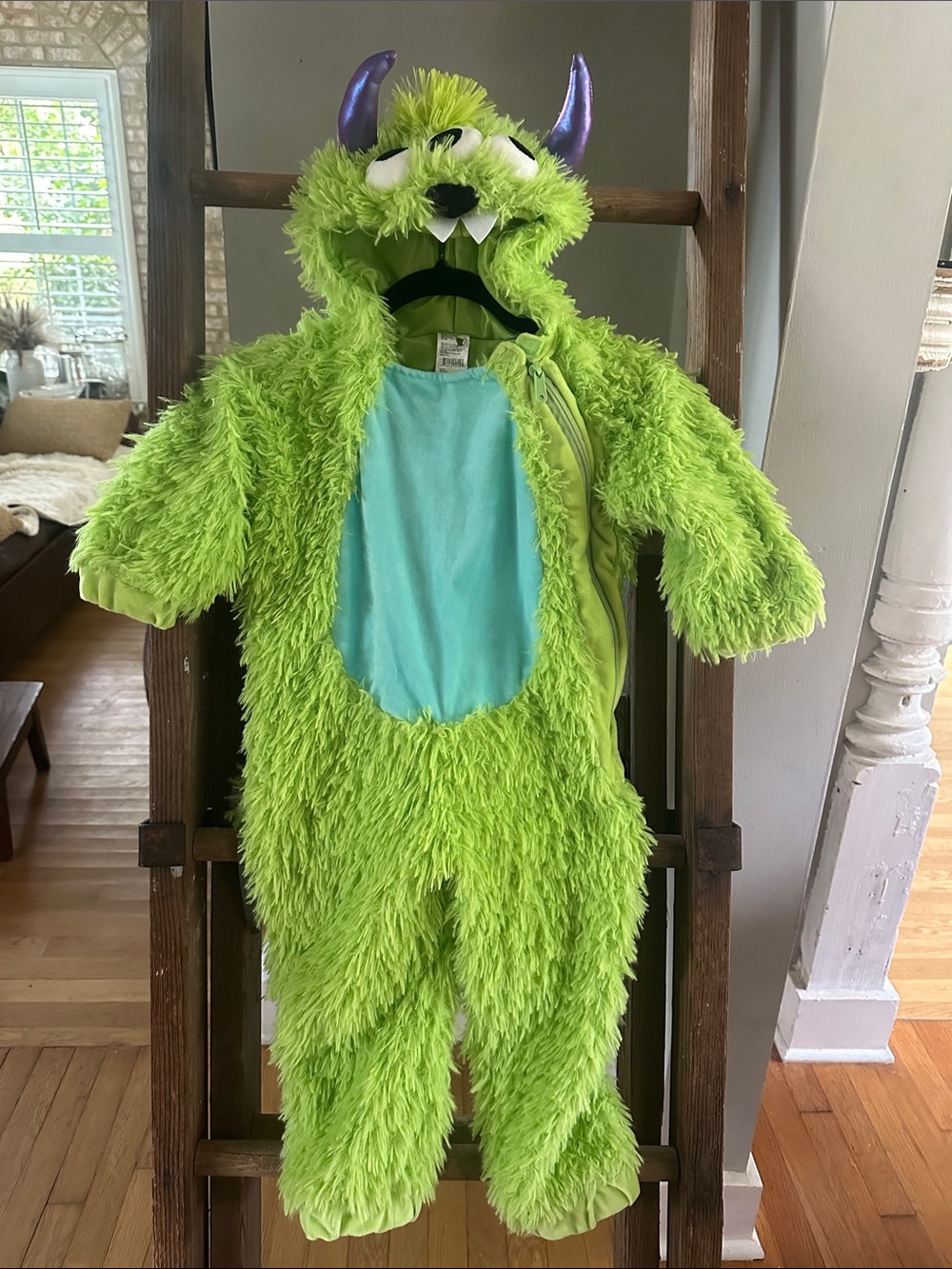 TARGET GREEN FUZZY MONSTER HALLOWEEN COSTUME HORNS TAIL 2 - 3 T